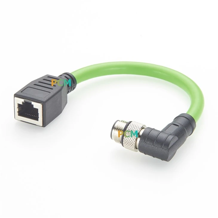 Right Angle M12 D Code To RJ45 Profinet Cable